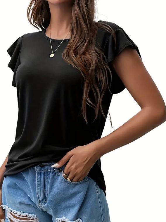 Black Ruffle Sleeve Top - Warm