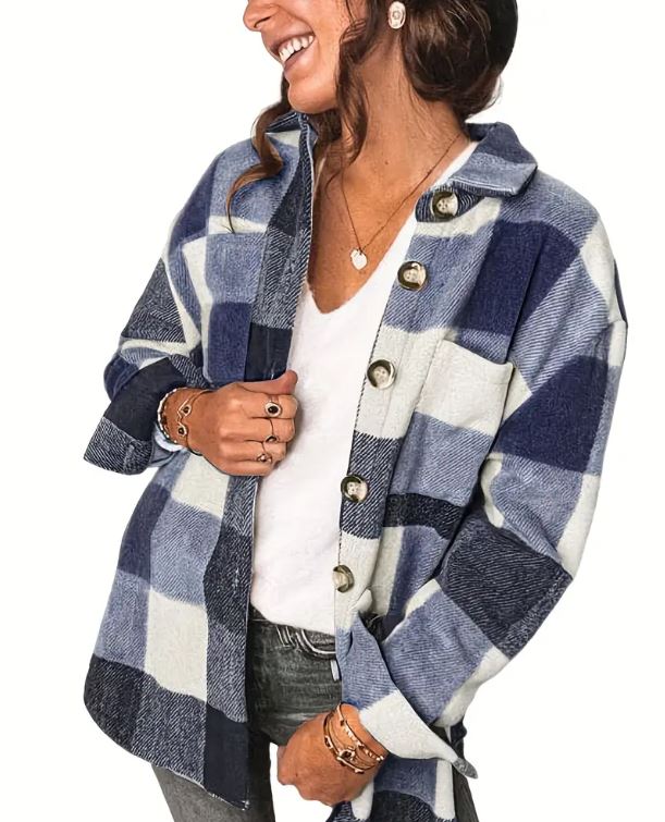 Plaid Shacket Large Buttons - Cool