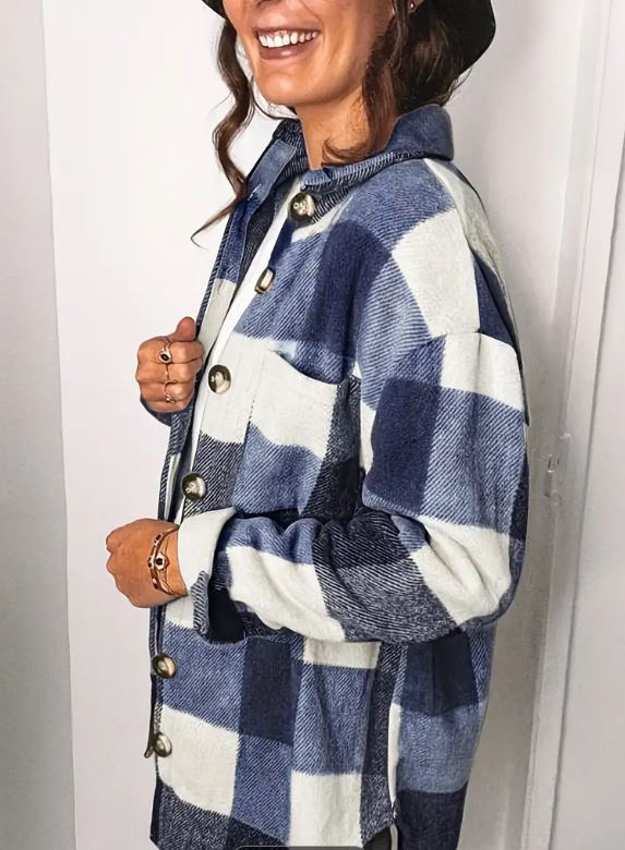 Plaid Shacket Large Buttons - Cool