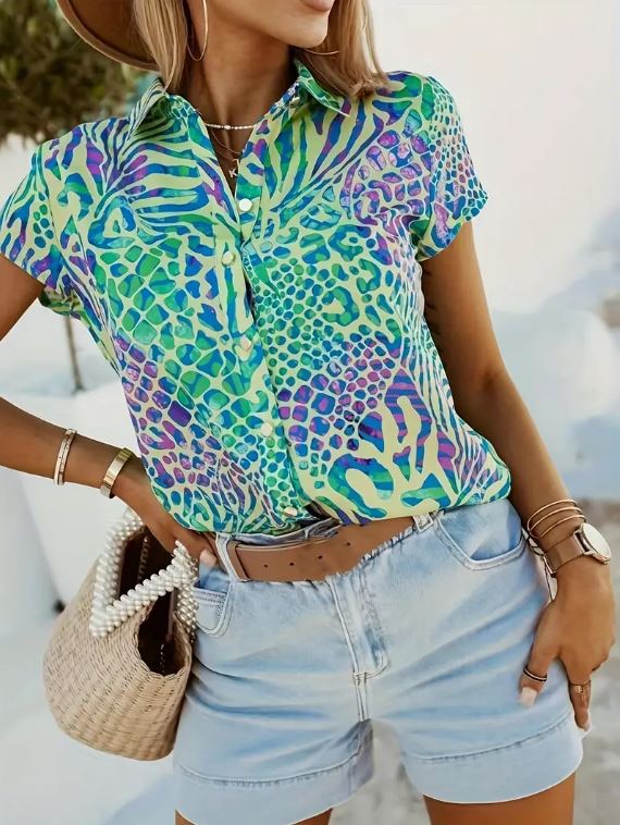 Boho Tropical Print Blouse - Warm