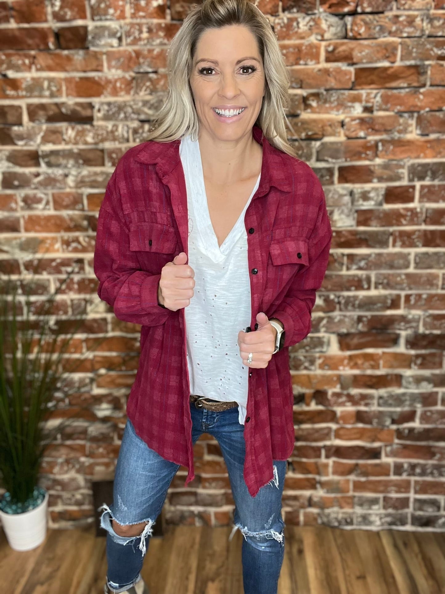 Kennedy Corduroy Plaid Button Down Top - Cool