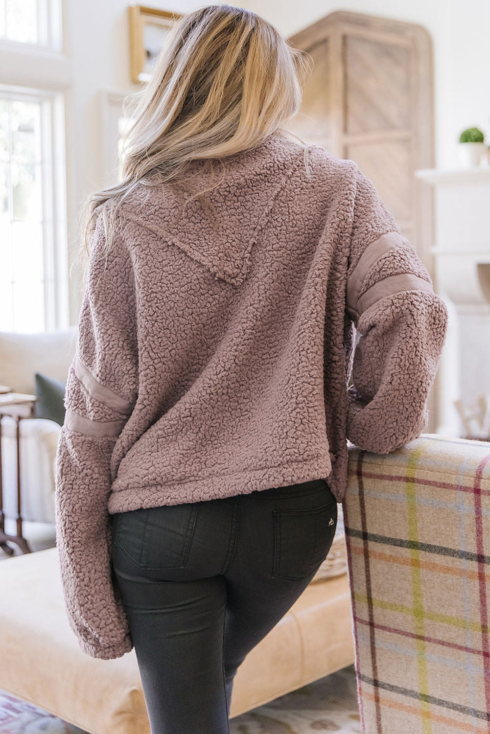 Half Zip Fluffy Pullover Sweatshirt - Cool