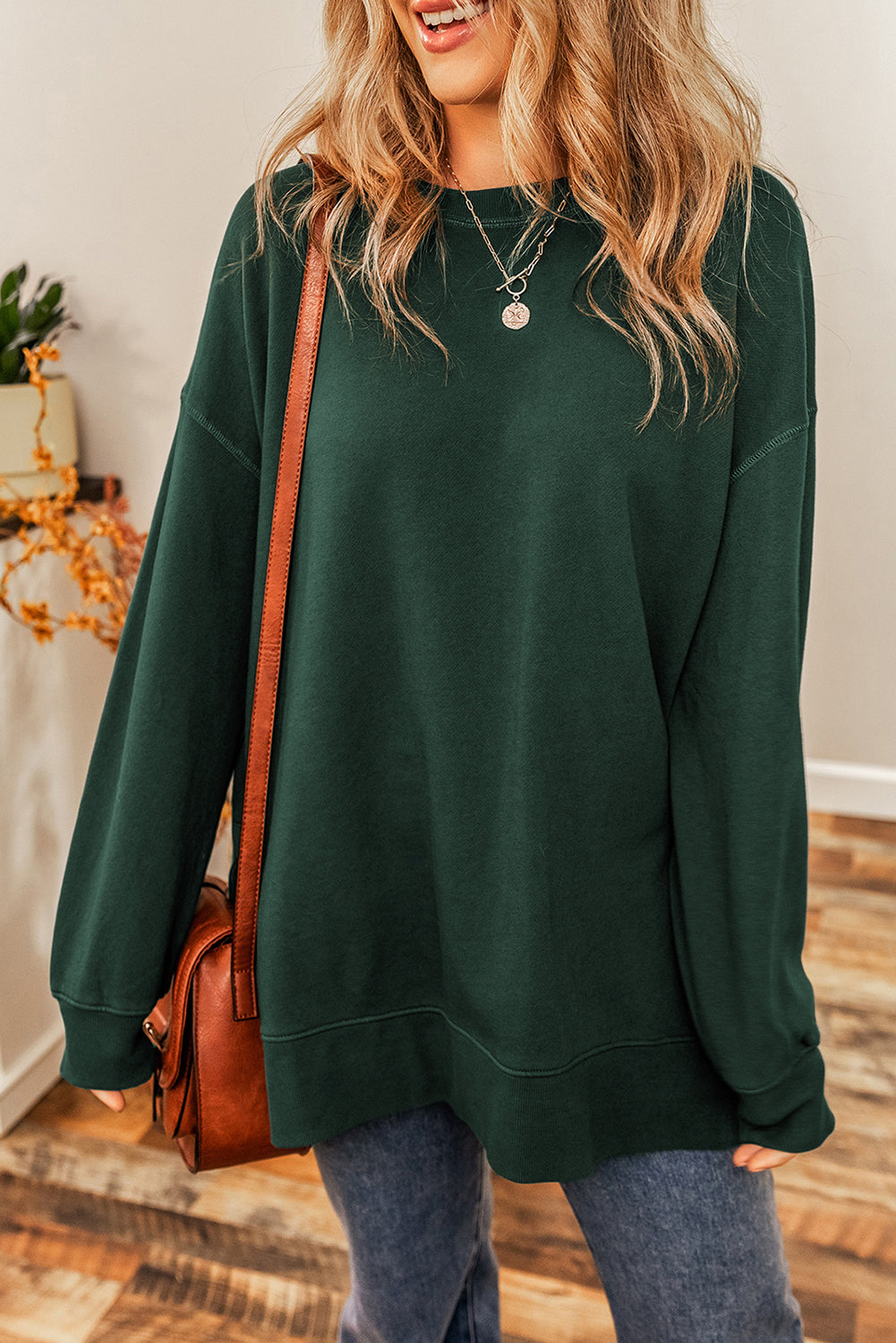 Oversized Drop Shoulder Split Hem Sweatshirt - Cool