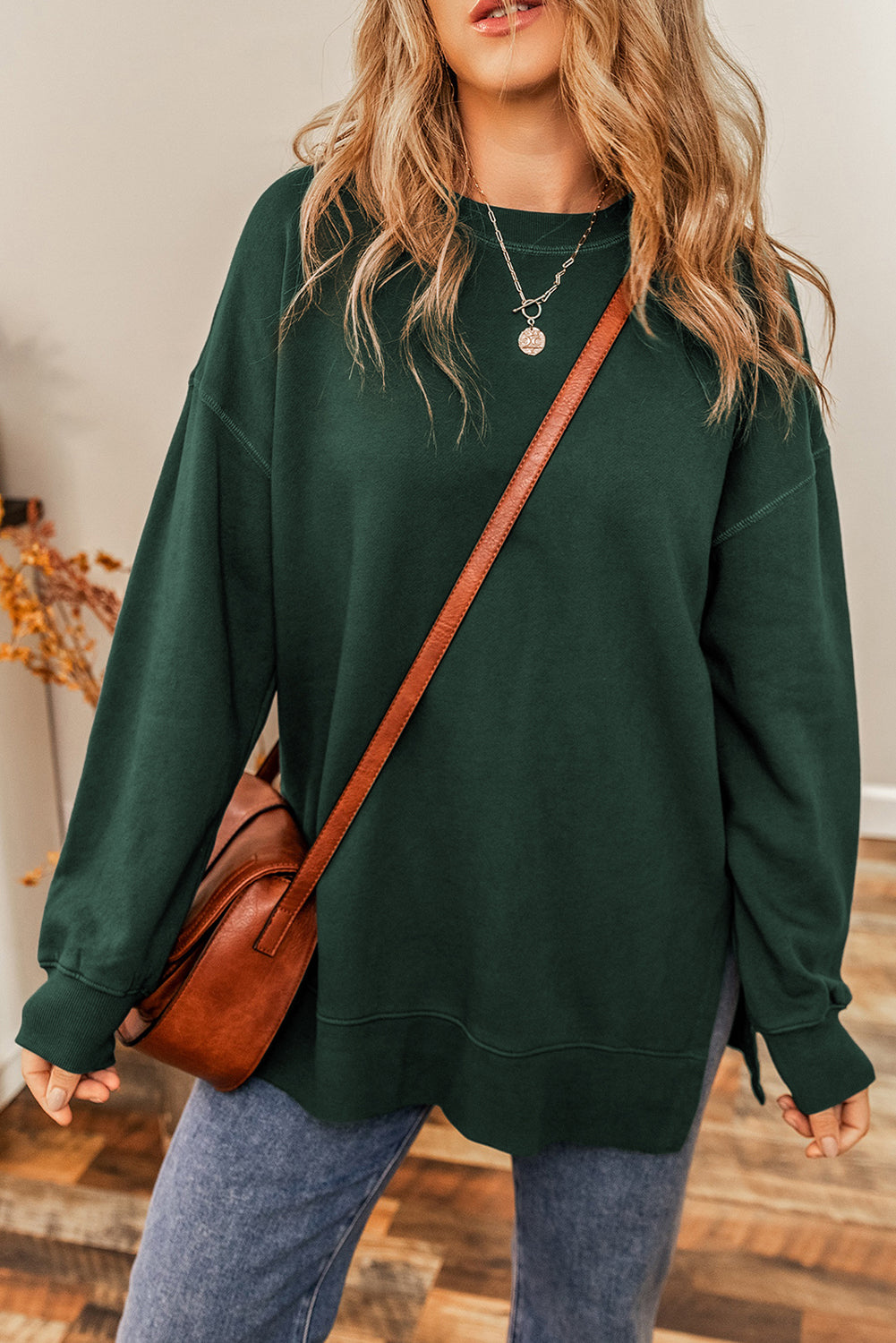 Oversized Drop Shoulder Split Hem Sweatshirt - Cool