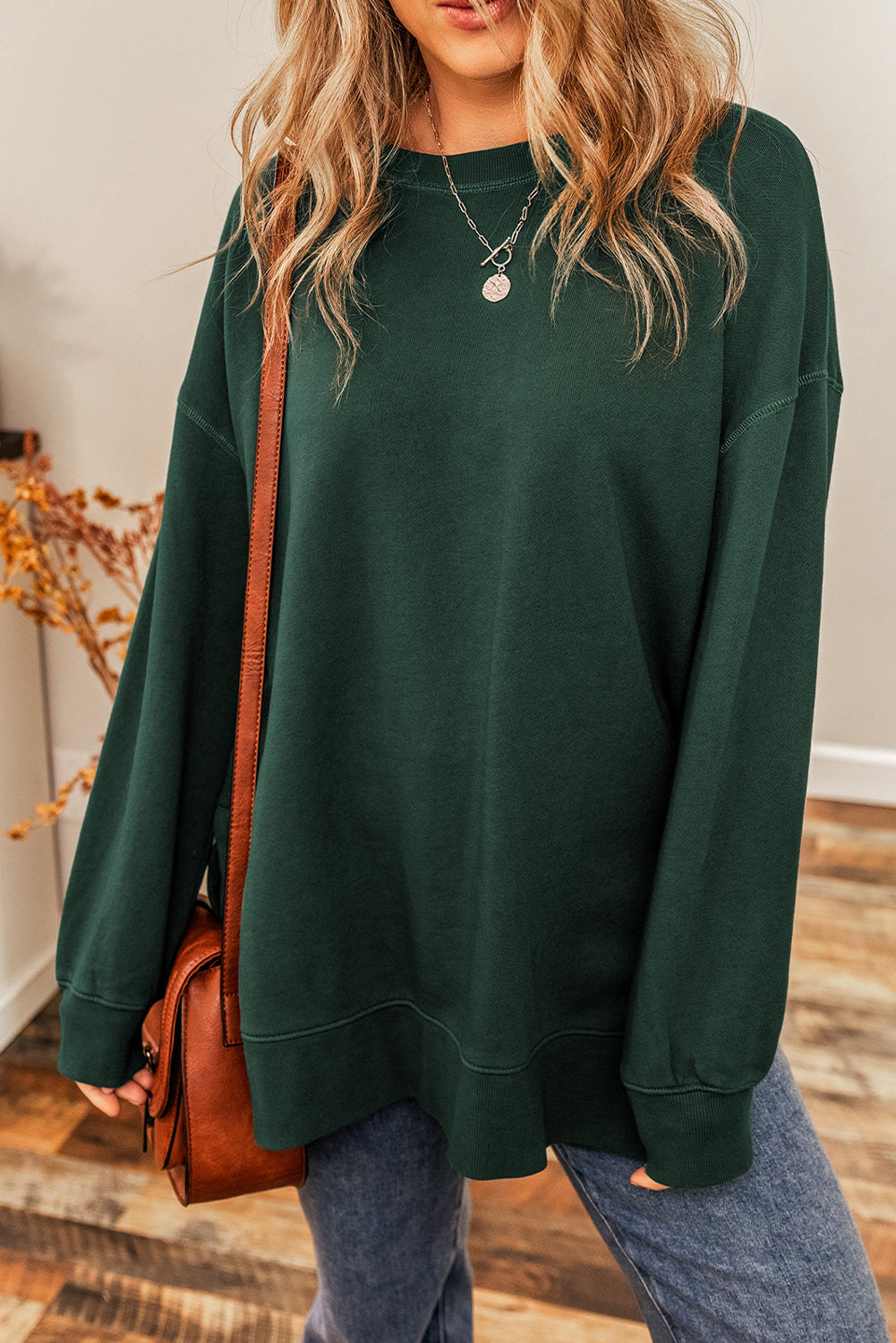 Oversized Drop Shoulder Split Hem Sweatshirt - Cool