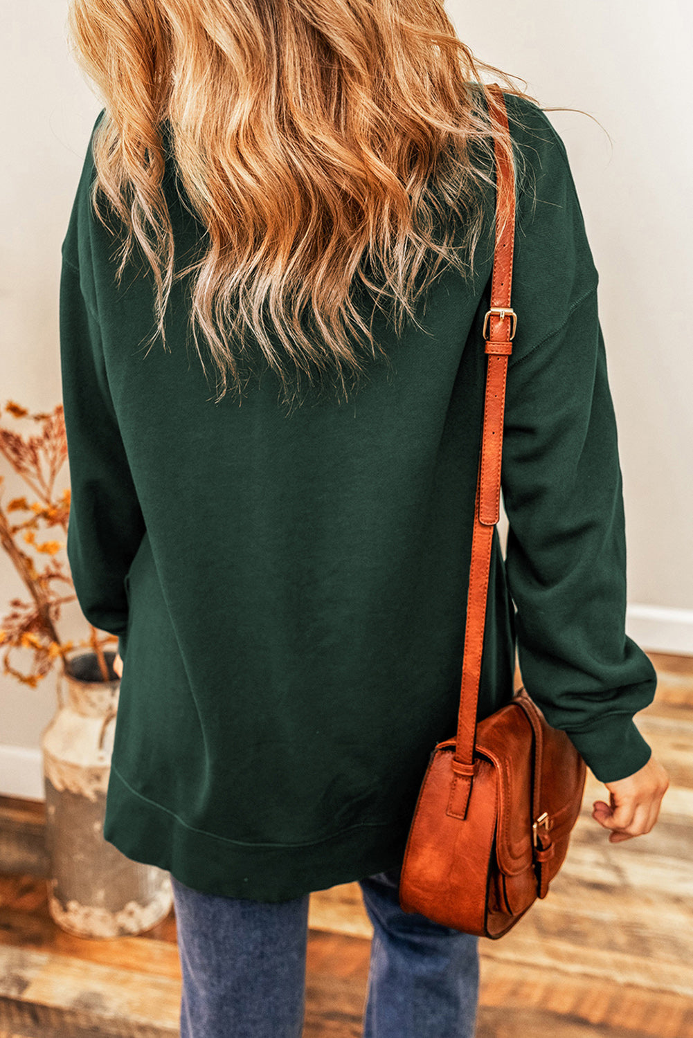 Oversized Drop Shoulder Split Hem Sweatshirt - Cool