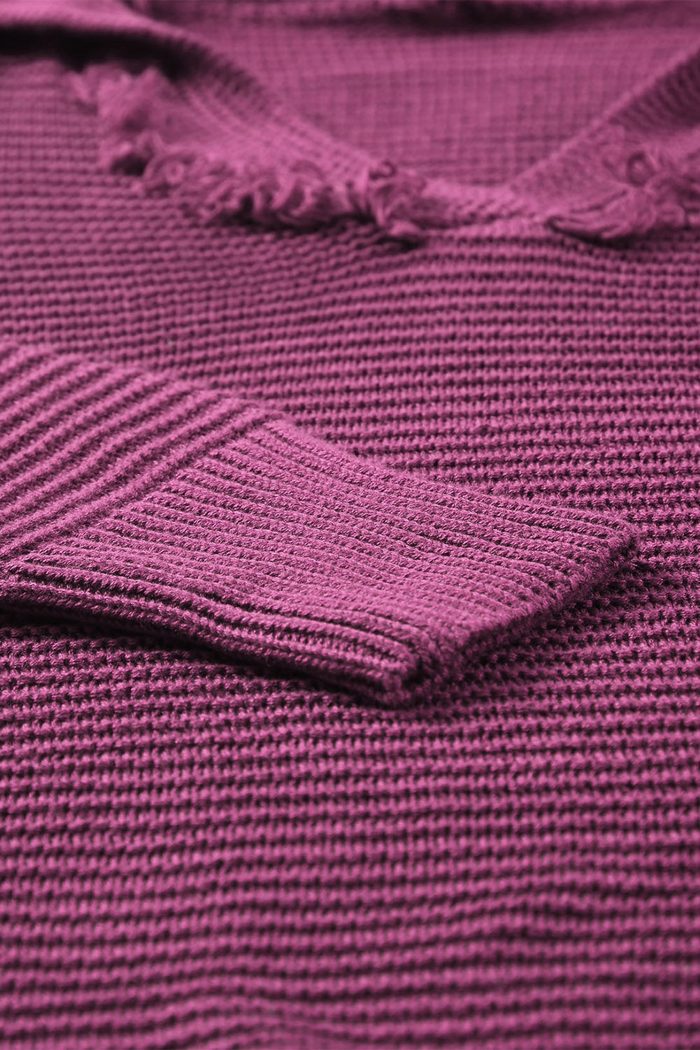 V Neck Ribbed Drop Shoulder Hooded Sweater - Cool