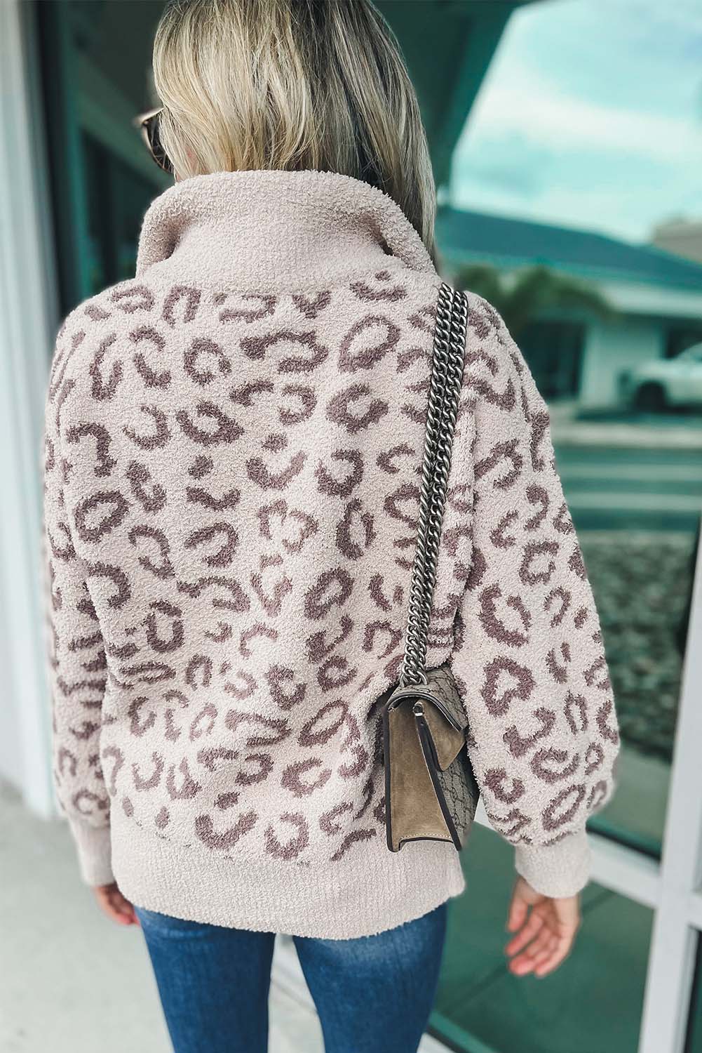 Leopard 1/4 Zip Pullover Sweater - Cool