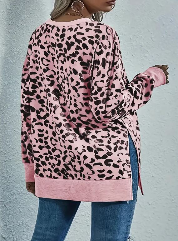 Leopard Split hem Pullover - Cool