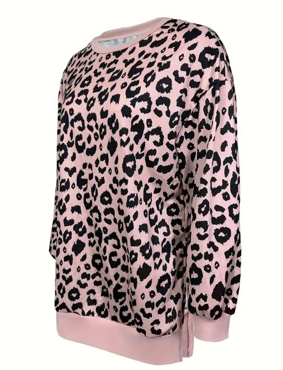 Leopard Split hem Pullover - Cool