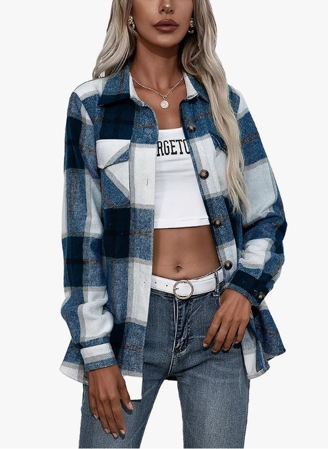 Plaid Navy Shacket - Cool