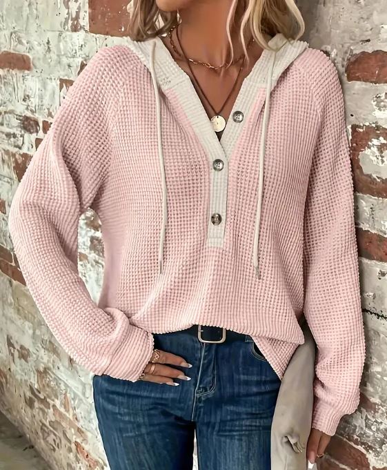 Button Front Hoodie Sweatshirt - Cool