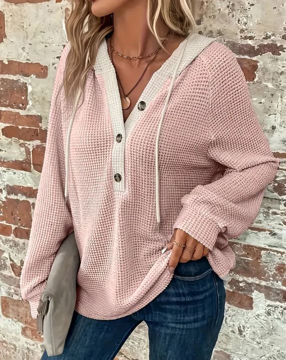 Button Front Hoodie Sweatshirt - Cool