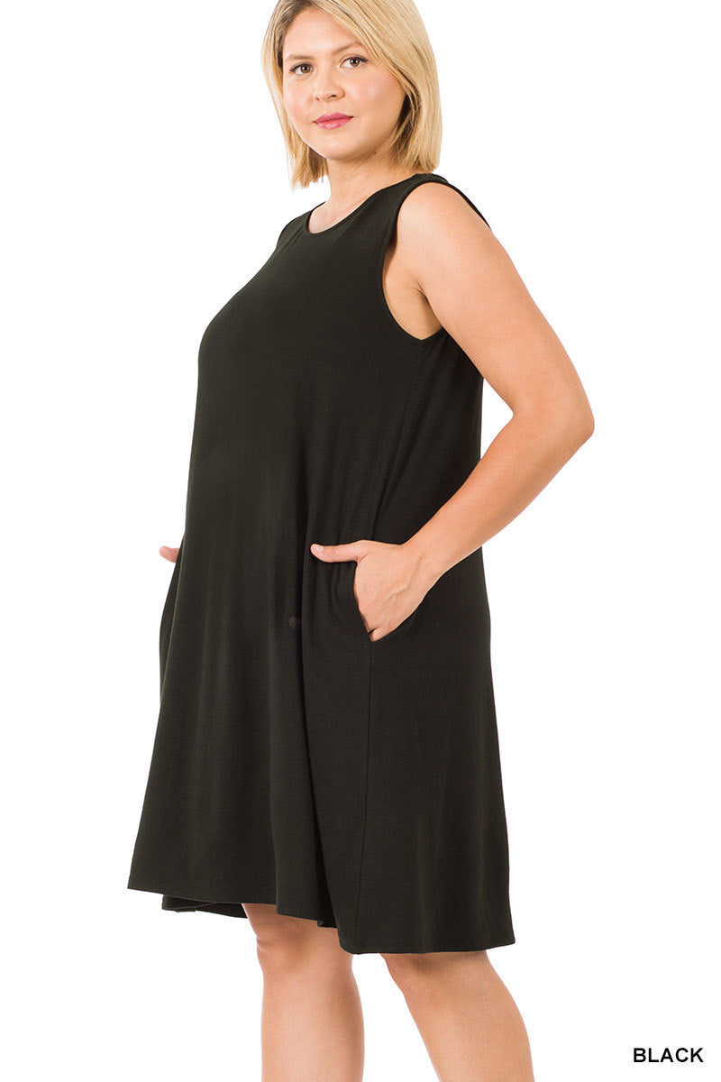 ZENANA SLEEVELESS FLARED DRESS WITH SIDE POCKETS - Warm