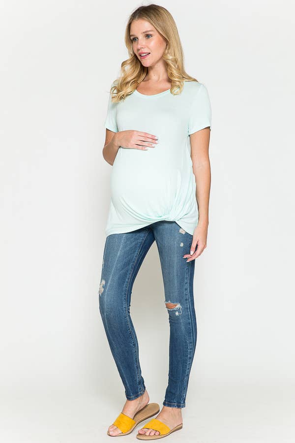 SHORT SLEEVES TWIST FRONT TOP - MATERNITY