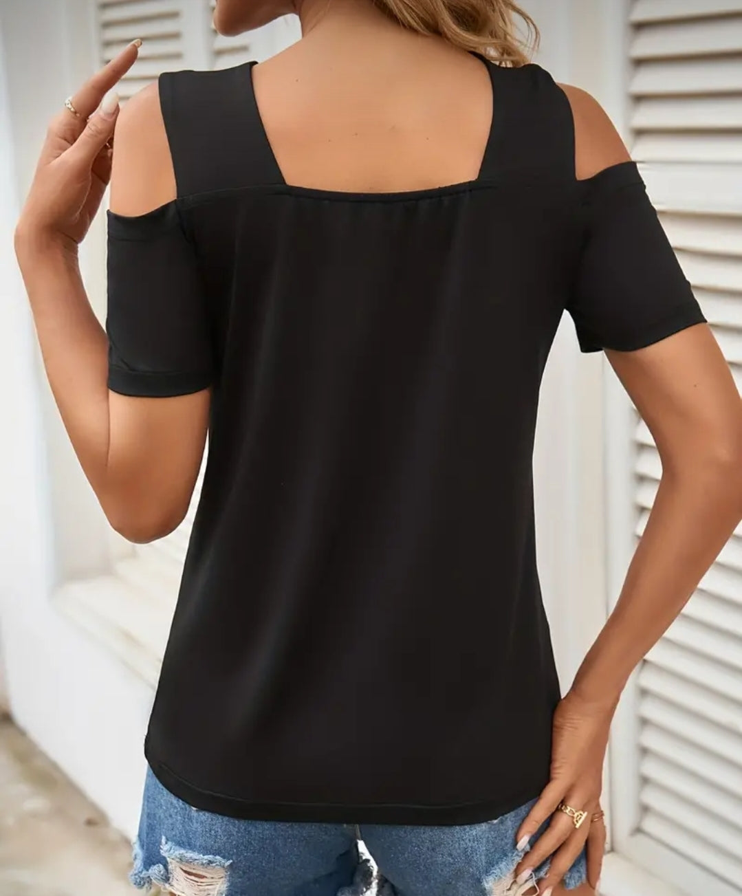 Cold Shoulder Criss Cross V Neck Top - Warm