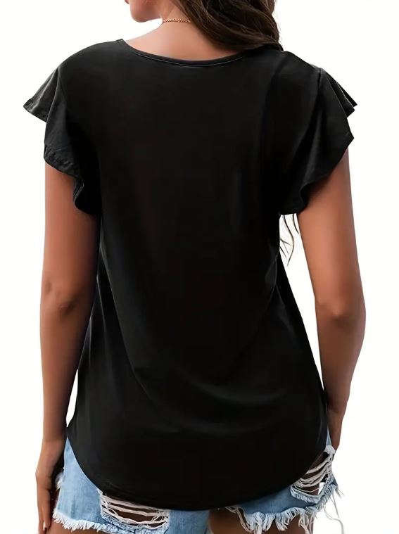 Black Ruffle Sleeve Top - Warm