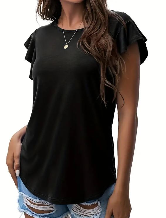 Black Ruffle Sleeve Top - Warm