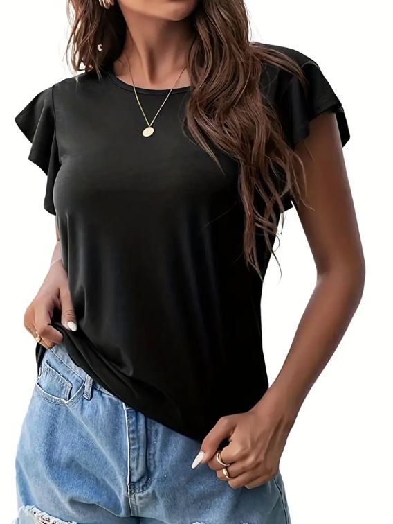 Black Ruffle Sleeve Top - Warm