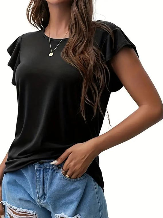 Black Ruffle Sleeve Top - Warm