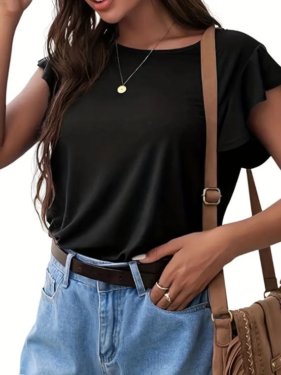 Black Ruffle Sleeve Top - Warm