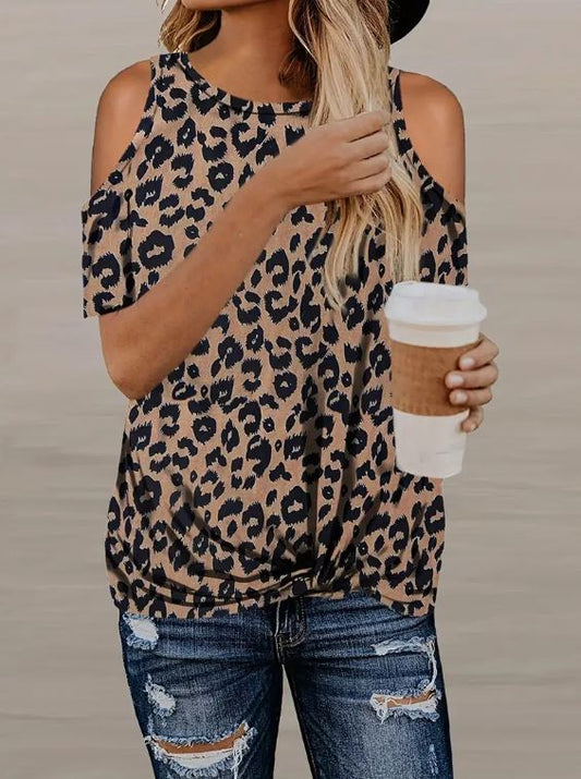 Leopard Print Cold Shoulder - Warm