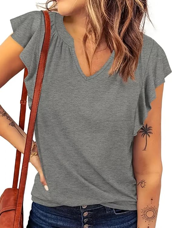 Flare Sleeve V-Neck Top - Warm