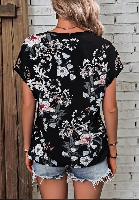 Floral V-Neck Blouse - Warm