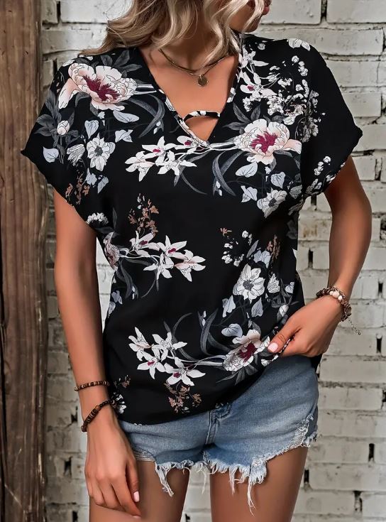 Floral V-Neck Blouse - Warm