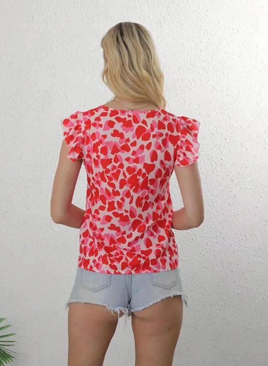 Pink and Red Print Blouse - Warm