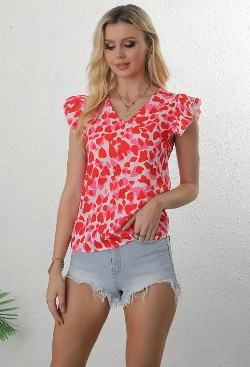 Pink and Red Print Blouse - Warm