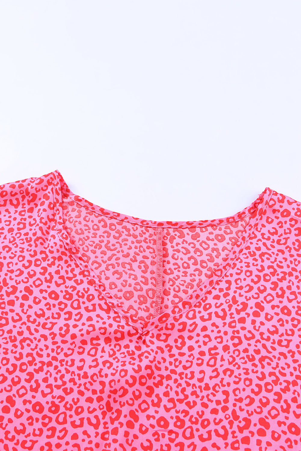 Rose Leopard Print Oversized Half Sleeve V Neck Top - Warm