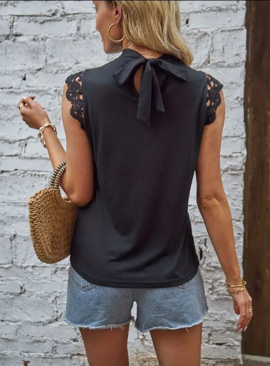 Lace Trim Tie Back Top - Warm