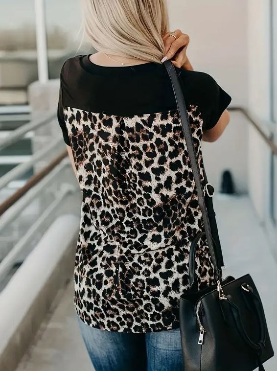 Leopard & Black Contrast Top - Warm