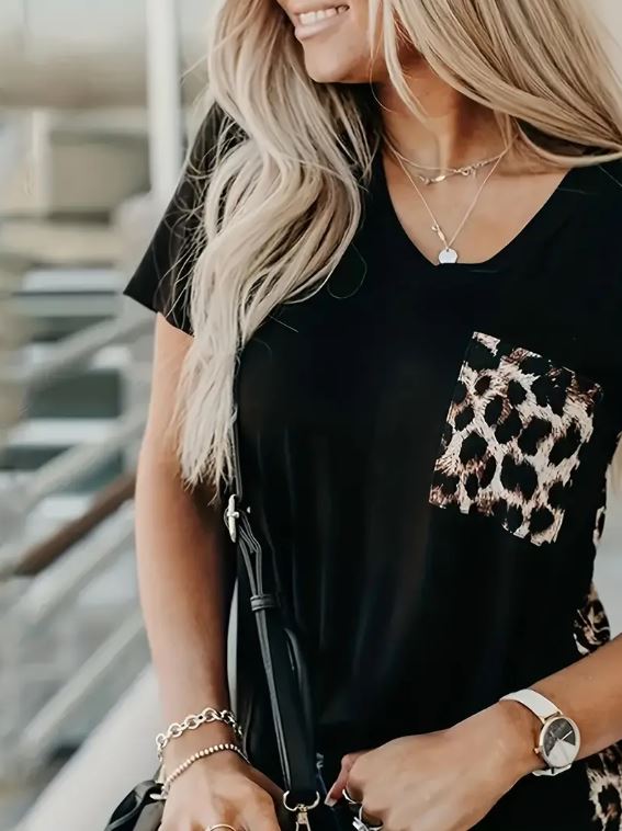 Leopard & Black Contrast Top - Warm