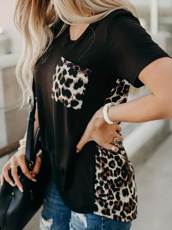 Leopard & Black Contrast Top - Warm