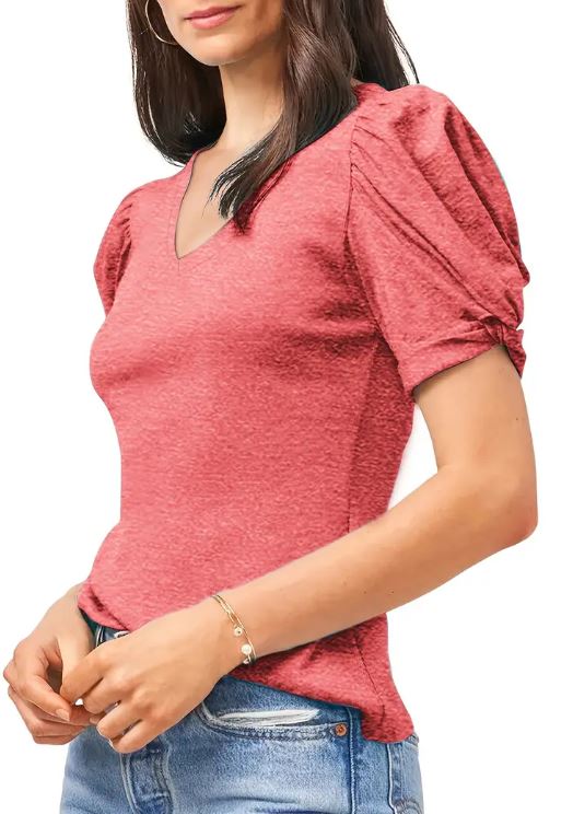 Poof Sleeve V-Neck Top - Warm