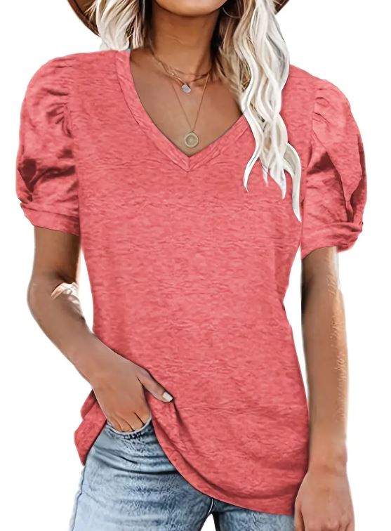 Poof Sleeve V-Neck Top - Warm