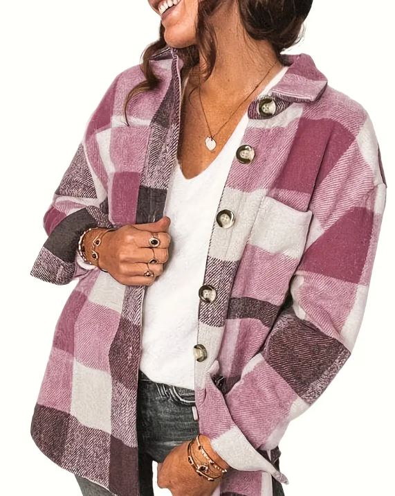 Plaid Shacket Large Buttons - Cool