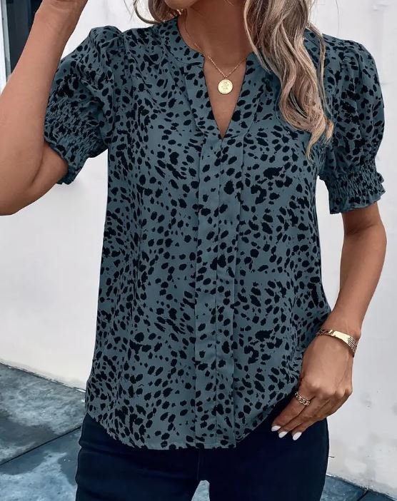 VNeck Slate Leopard Blouse - Warm