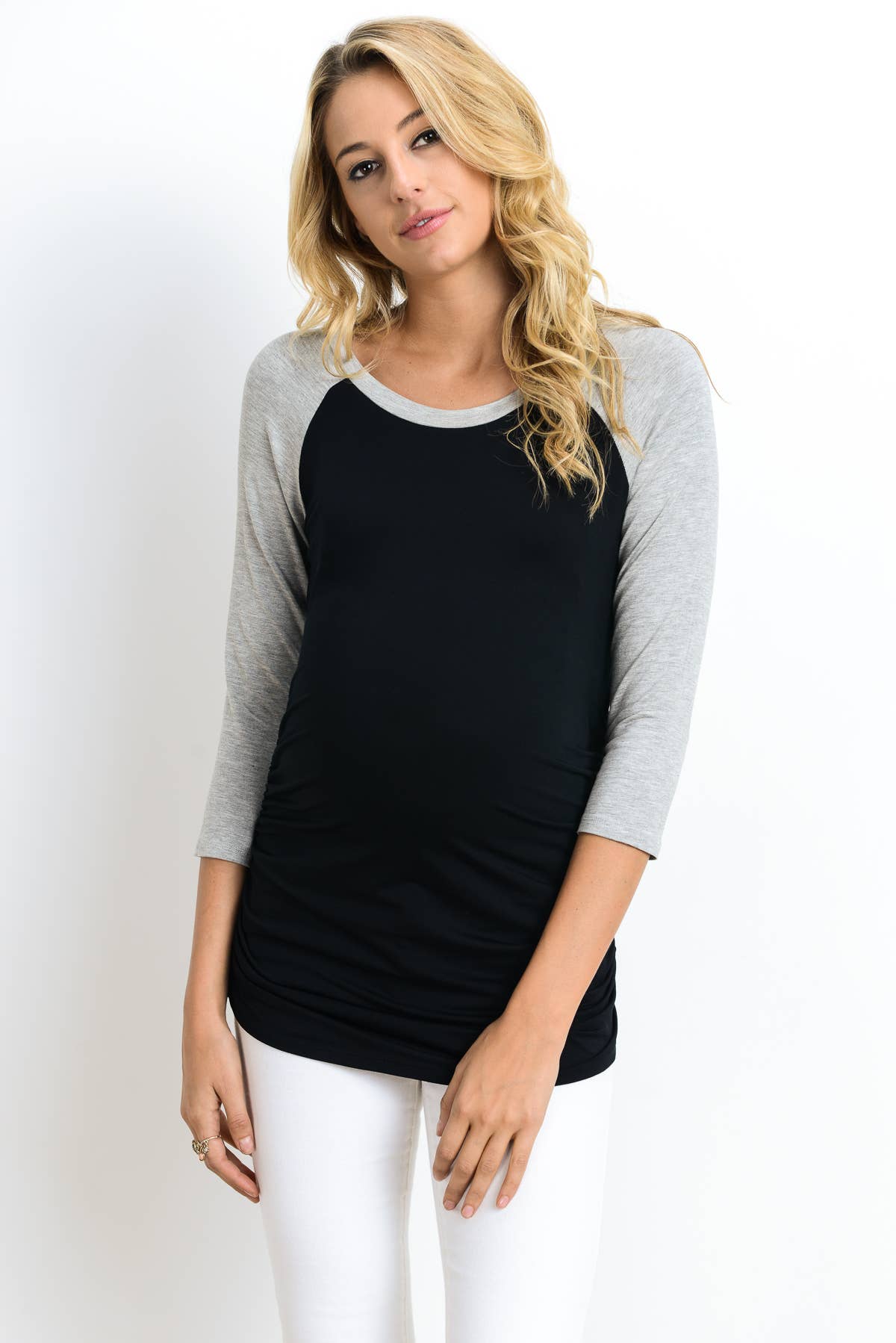 3/4 Sleeve Layered Round Neck Raglan Maternity Top