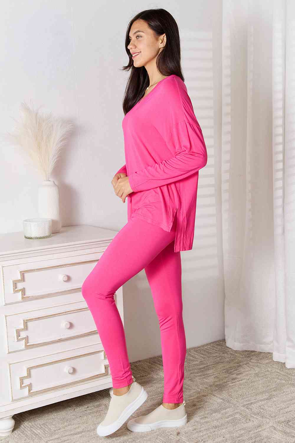 Basic Bae Full Size V-Neck Soft Rayon Long Sleeve Top and Pants Lounge Set - Cool