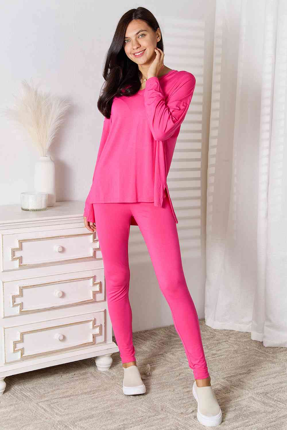 Basic Bae Full Size V-Neck Soft Rayon Long Sleeve Top and Pants Lounge Set - Cool