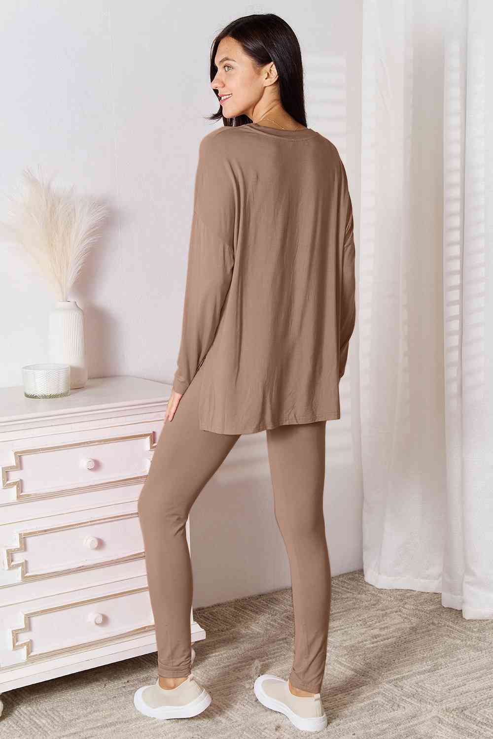 Basic Bae Full Size V-Neck Soft Rayon Long Sleeve Top and Pants Lounge Set - Cool