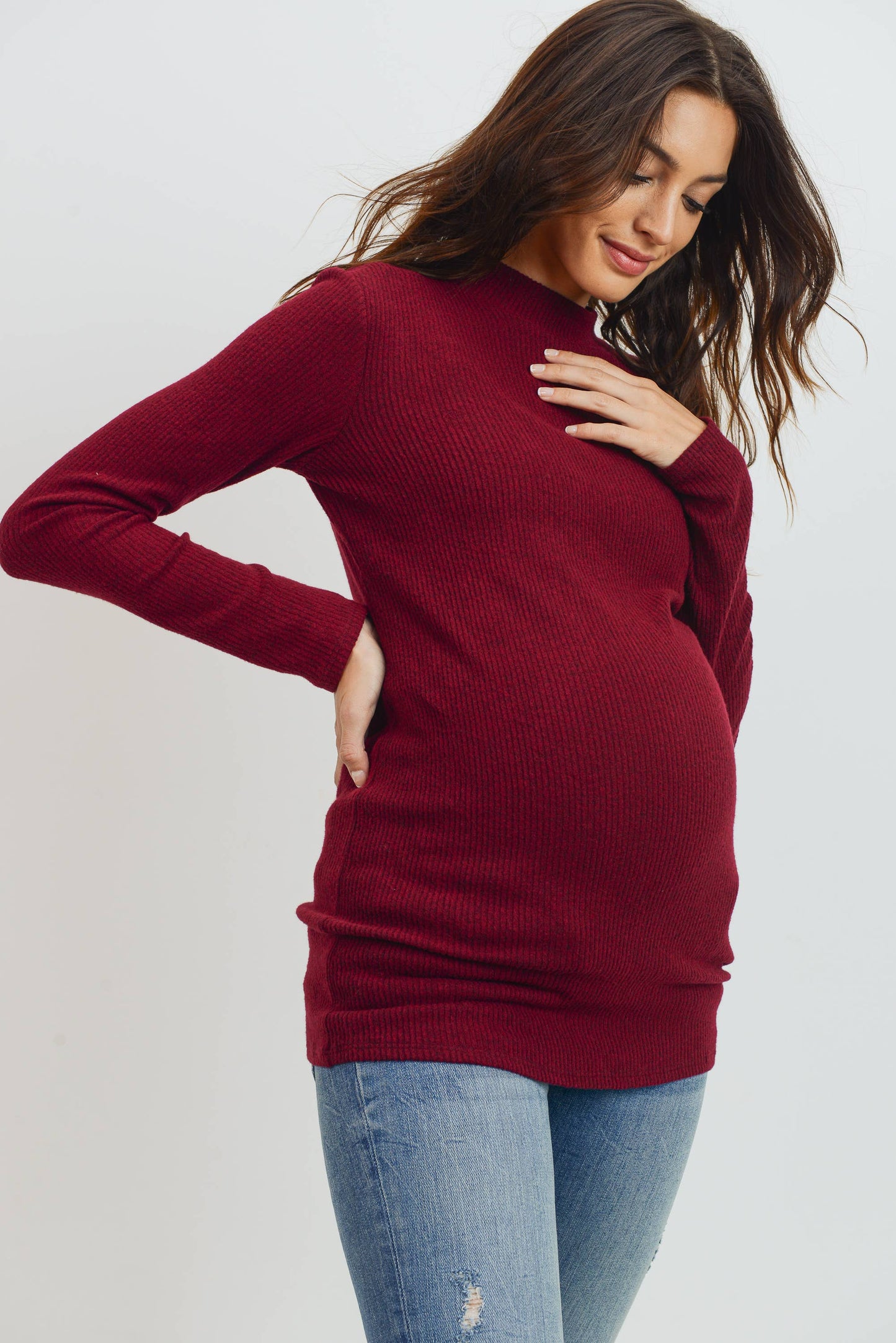 Brushed Ribbed Hacci Maternity Mock Neck Top