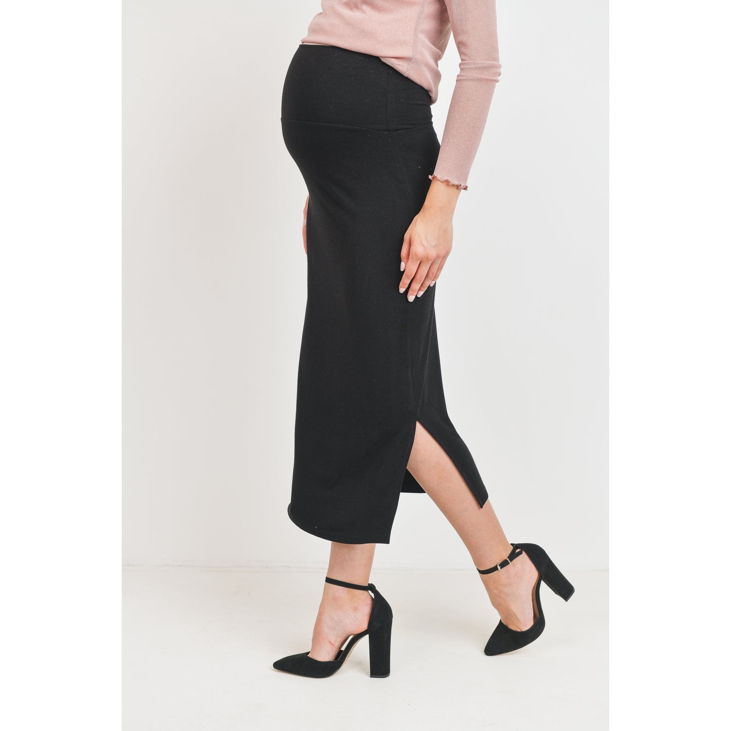 Rayon Modal Side Slit Maternity Midi Skirt