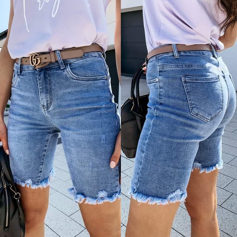 Distressed Denim Shorts - Warm