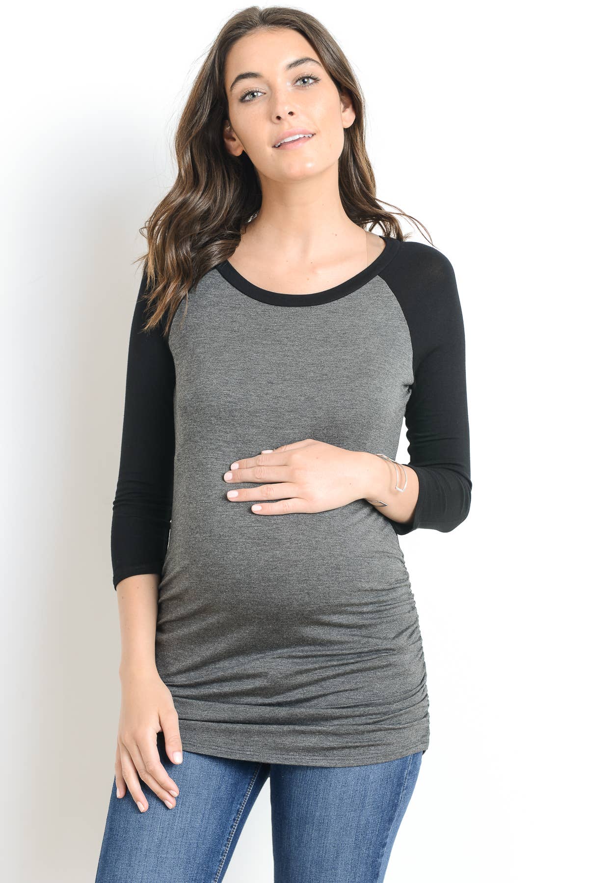 3/4 Sleeve Layered Round Neck Raglan Maternity Top