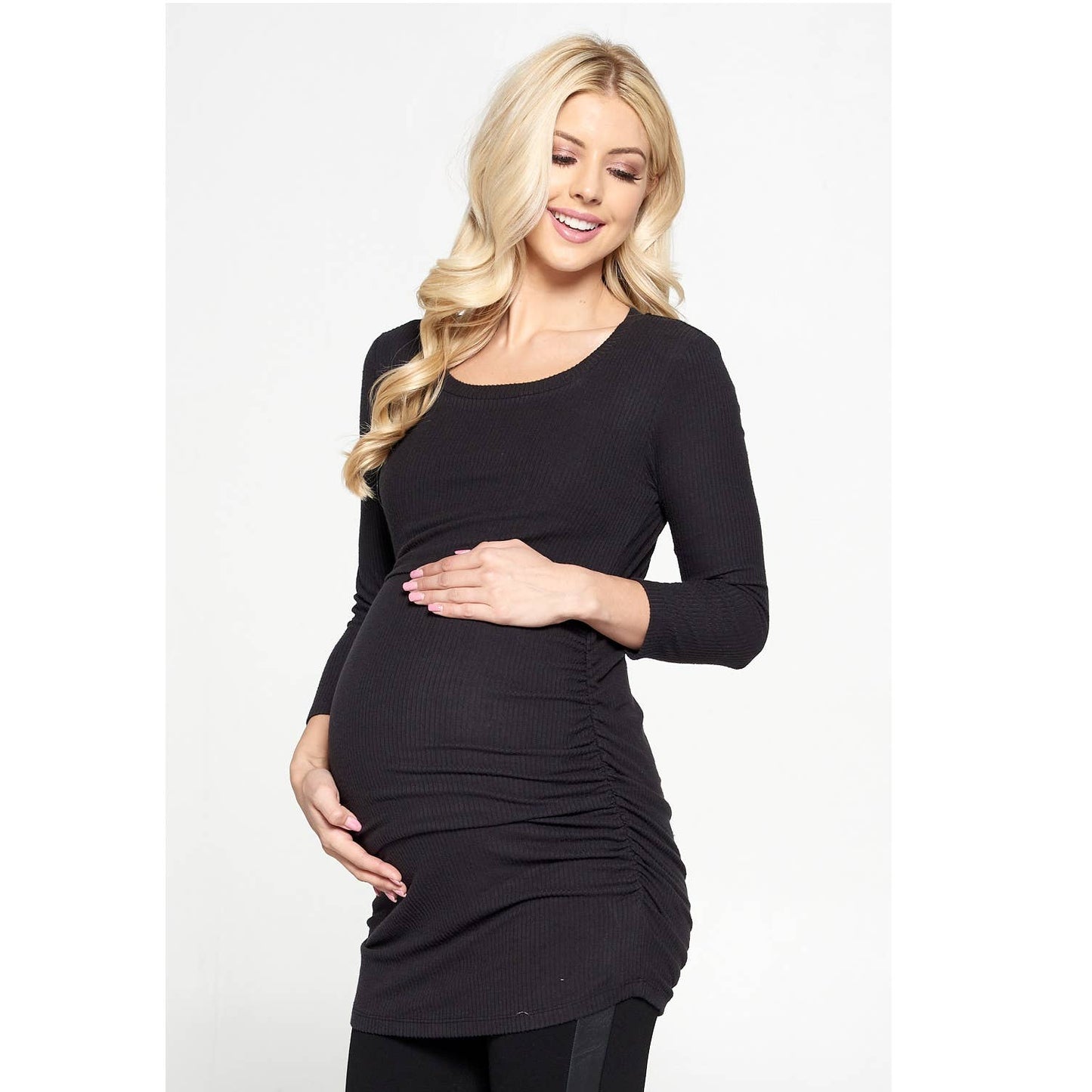 3/4 Sleeve Side Ruched Breastfeeding Top- Maternity