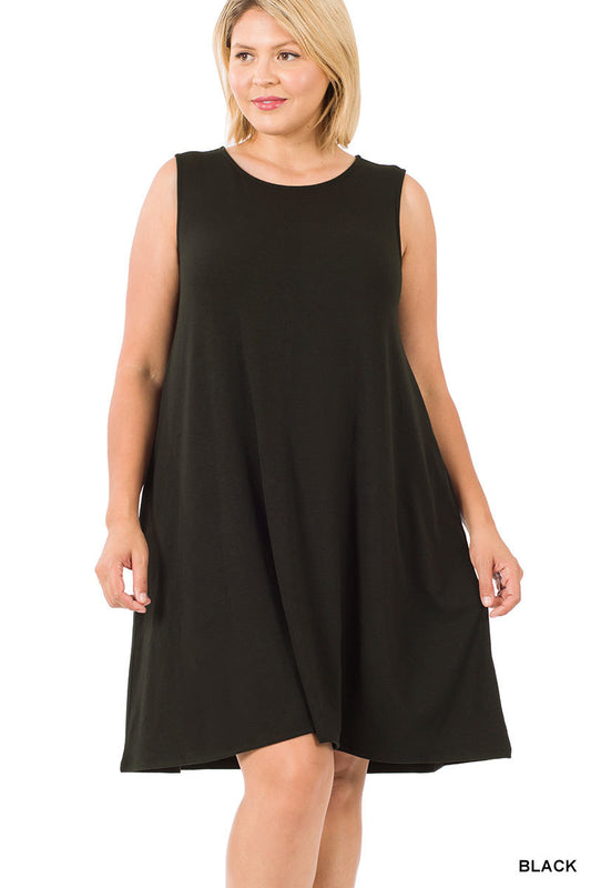 ZENANA SLEEVELESS FLARED DRESS WITH SIDE POCKETS - Warm